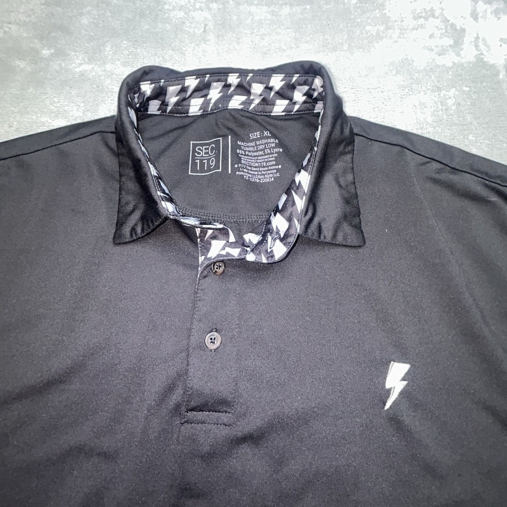 Section 119 David Bowie Lightning Bolt Polo Shirt Mens XL Black Performance
